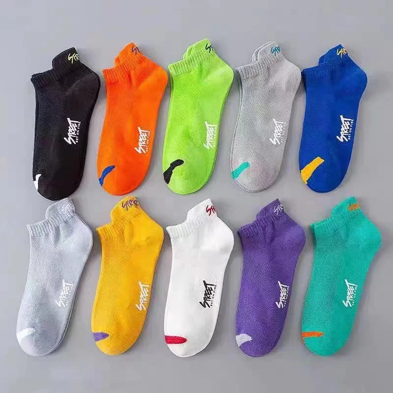 5 Pairs Bright Color Ankle No Show Socks Men Breathable Street Fashion Sport Deodorant Invisible Travel Running Socks - Fitness Snips